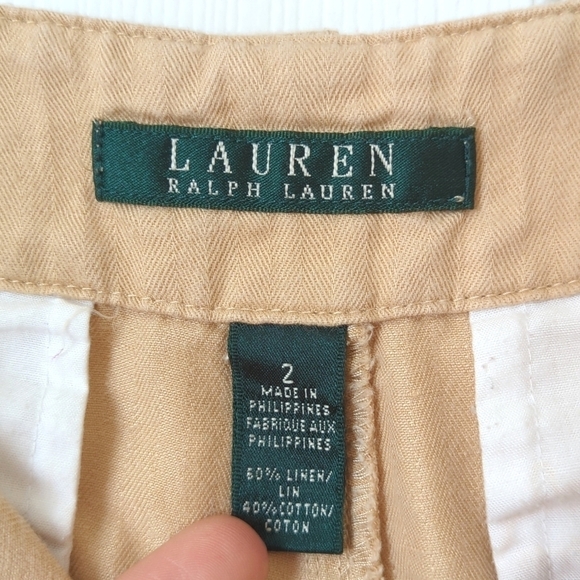 Lauren Ralph Lauren Classic Lightweight Soft Linen Blend Mid Rise Shorts Tan 2 - Picture 4 of 10